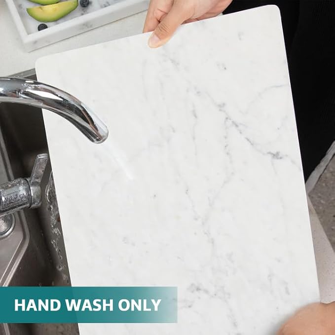 Marble Pastry Board, White Carrara Marble Cutting Board 16 x 12 Inches with Non-Slip Feet for Rolling Dough, Cheese, Pastries, Fruits and Vegetables