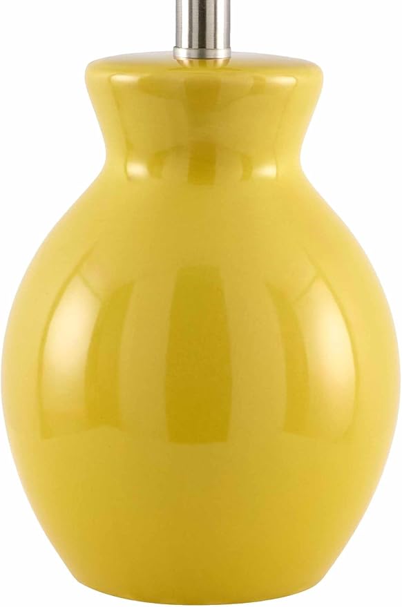 BoutiqueRugs Liliac Boho Ceramic Bedside Table Lamp for Bedroom Nightstand - End Side Lighting for Living Room - Shade Cotton - Mustard, White - 15" H