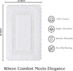 Savi Home Cotton Crochet Bathmat with Antiskid 21x34 White, 100% Pure Cotton, Super Soft White, Plush & Absorbent, Hand Tufted Heavy Weight Construction, Full Reversible Step Out Rugs