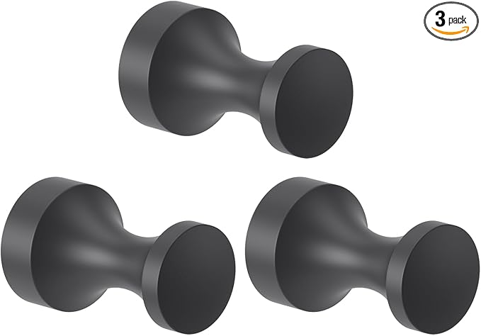 Epock Towel Hooks for Bathrooms Set of 3, Screw-in Stainless Steel Robe Coat Clothes Hook Bathroom & Kitchen Round Style Small Wall Hooks Rustproof -Matt Black