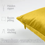 lalaLOOM Velvet Throw Pillow Covers, Set of 2, 18x18 Decorative Square Pillows Home Decor, Soft Accent Cases, Silky Machine Washable Pillowcases for Sofa, Couch, Bedroom, Living Room, Golden Yellow