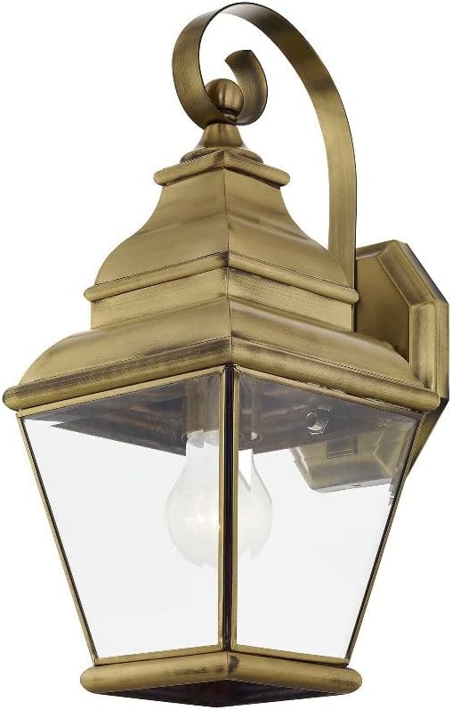 Livex Lighting 2590-91 Transitional One Light Outdoor Wall Lantern from Exeter Collection in Pwt, Nckl, B/S, Slvr. Finish, Brushed Nickel