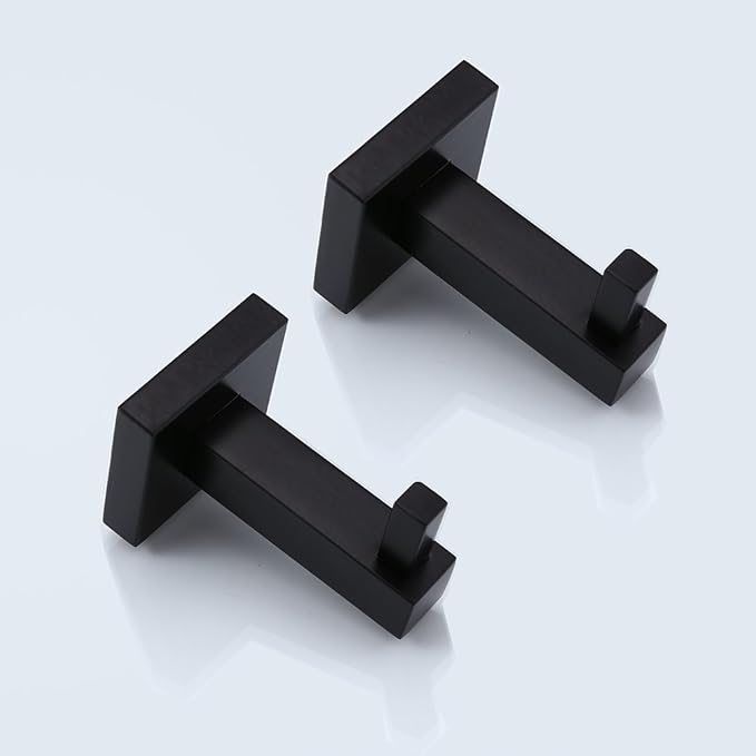 Wall Clothes Hooks Black Wall Mounted Modern Hooks Stainless Steel Heavy Duty for Robe Coat Towels Hat Bathroom Kitchen Bedroom Hotel Garage, 2 PCS
