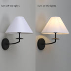PERMO Vintage Wall Sconce Black Classic Bathroom Sconces wiht 11" Tapered White Textile Shade Wall Sconce Hardwired Indoor Wall Mount Lights for Living Room Bedroom Hallway Entryway