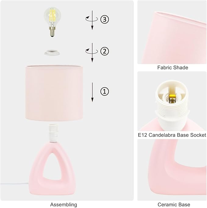 Lampwell LILA Small Table Lamp for Living Room as Bedside Table Lamp for Bedroom,Modern Ceramic Table Lamp,Kids Table Lamp,Night Table Lamp,6.7×3.94×H11.8IN,Bulb Excluded,Light Pink Table Lamp