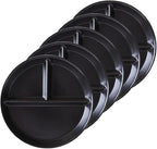 (5 Pack) Portion Control Plate for Balanced Eating, 9" Unbreakable Divided Plates,3 Compartment Round Plates, Reusable Plastic Plates, BPA Free for Kids Adults Bariatric Diet (Black)