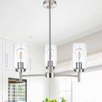 VINLUZ 3 Lights Modern Chandeliers Metal Light Fixtures Ceiling Brushed Nickel Industrial Pendant Lighting for Dinging Room Living Room Kitchen Bedroom Hallway