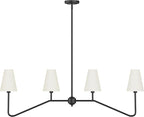 Electro bp;47" W 4-Light Linear Kitchen Island Lighting Fixture Classic Chandeliers Matt Black with White Linen Shades for Dining Room,E12,160W;