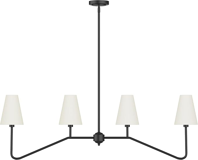 Electro bp;47" W 4-Light Linear Kitchen Island Lighting Fixture Classic Chandeliers Matt Black with White Linen Shades for Dining Room,E12,160W;