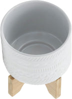 Sagebrook Home Modern Ceramic Planter with Stand - White Stoneware Pot with Bamboo Base - Indoor & Outdoor Decorative Plant Holder - 8" White
