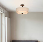XiNBEi Lighting Drum Semi Flush Light, 3 Light Semi Flush Mount Ceiling Light Fixture with Fabric Shade Modern Close to Ceiling Light for Bedroom & Living Room Dark Bronze Finish XB-SF1289-DB