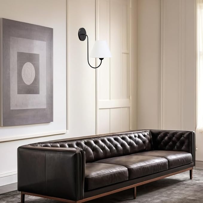 Gleaming Elegance Stainless Oil Rubbed Sconce, Stainless Steel White Linen Shade Wall Sconce, Wall Light for Living Room, Bedroom, Entryway, 7.5" w x 11" d x 14" h (Black)