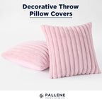 Pallene Faux Fur Plush Throw Pillow Covers 24x24 Set of 2, Luxury Soft Fluffy Striped Decorative Pillow Covers for Sofa, Couch, Living Room, Blush Pink