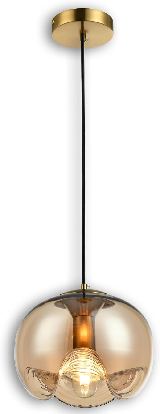 Modern Globe Pendant Light, 9"x7.5" Amber Gradient Glass Hanging Fixture with Gold Base, 15"-72" Adjustable Line, E26 Socket for Living Room, Dining Area, or Entryway – Warm Taupe Globe
