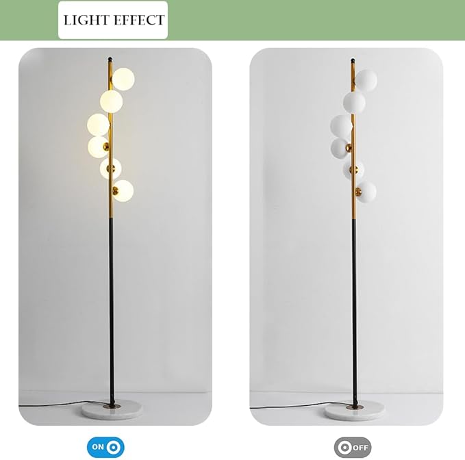Modern Glass Globes Floor Lamp, 6 Lights Vertical Standing Lamps, Mid Century Floor Lamp, Elegant Floor Lamps with Stable Base for Living Room Bedroom Office