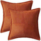MIULEE Rust Fall Decorative Euro Sham Throw Pillow Covers for Couch Bed Livingroom 26x26 Inch Set of 2 Boho Accent Throw Pllows Broadside Striped Patchwork Soft Corduroy Pillowcases