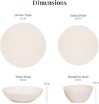 Larder & Vine Ceramic Stoneware Dinnerware 16-Piece Set, 4 Place Settings (White)