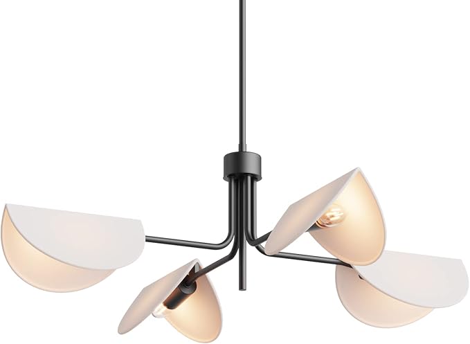 SEOL-Light 4-Light Fold White Linen Blossom Shades Chandelier with Black Metal Stems,E12,160W,30" Dia Large;