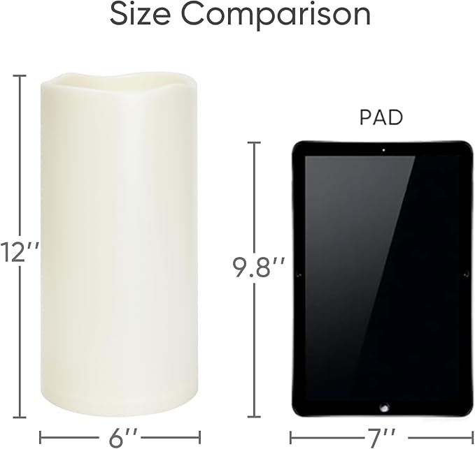 Homemory 6" x 12" Extra Large Outdoor Waterproof Candle with Auto 6-Hour Timer, Ivory Plastic Made, Long Last for Half A Year