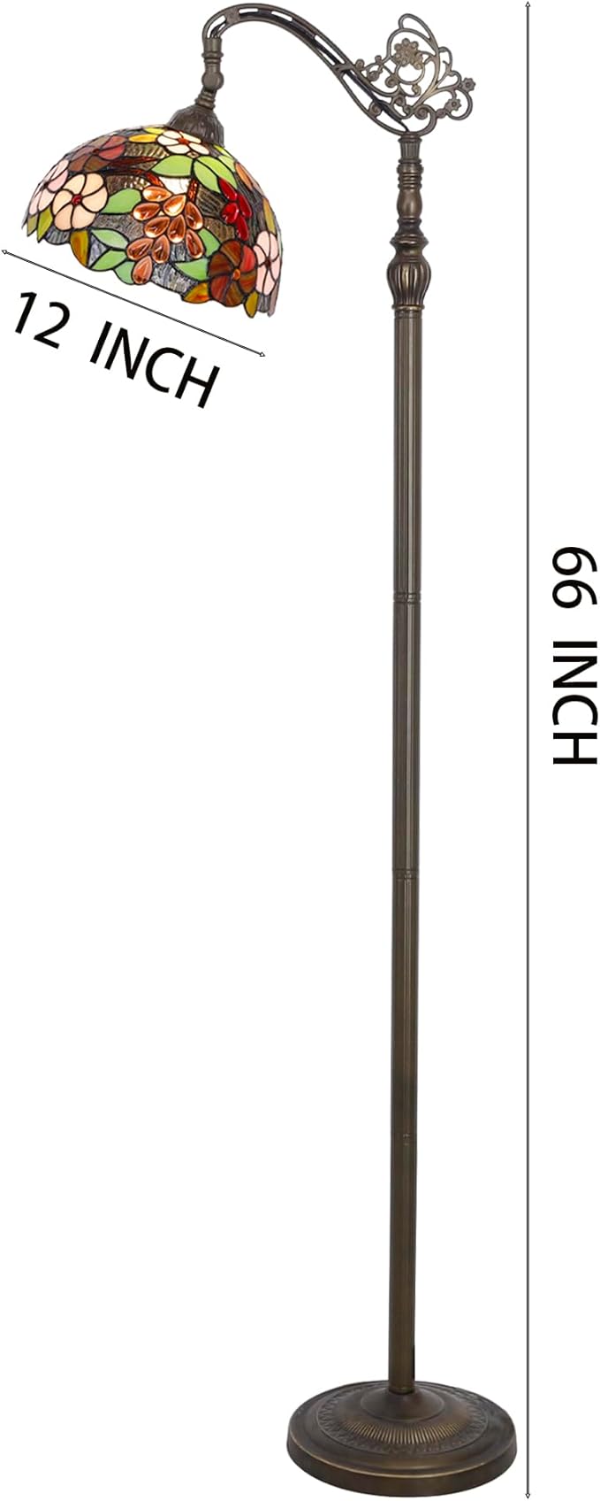 Tiffany Floor Lamp Stained Glass Purple Grape Style Arched Reading Light Gooseneck Adjustable Corner Standing Lamp 12X16X66 Inch for Bedroom Living Room Home Office