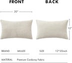 MIULEE 12x20 Inch Boho Lumbar Accent Pillows Set of 2 - Beige Corduroy Textured Throw Pillow Covers with Cross Patchwork Design, Soft Spliced Decorative for Sofa, Bed & Reading Nook