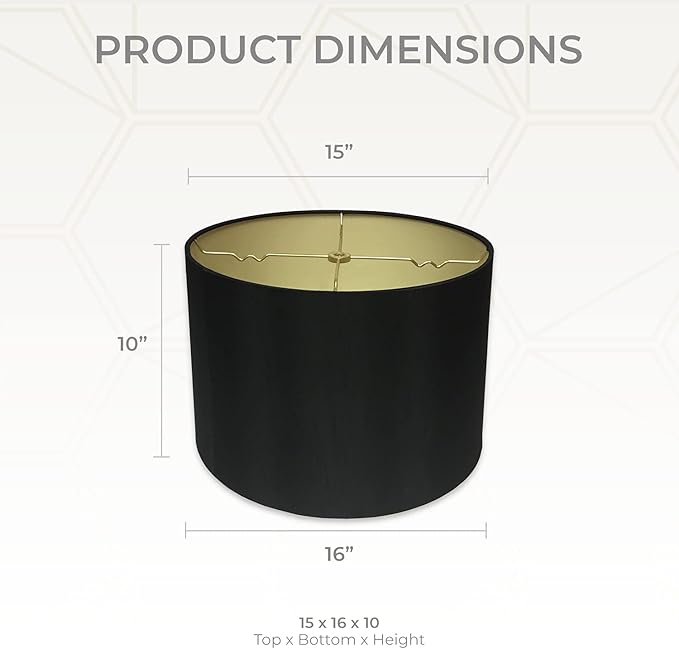 Royal Designs, Inc. Shallow Drum Hardback Lamp Shade, HB-610-16BLK/GL, Black, 15 x 16 x 10