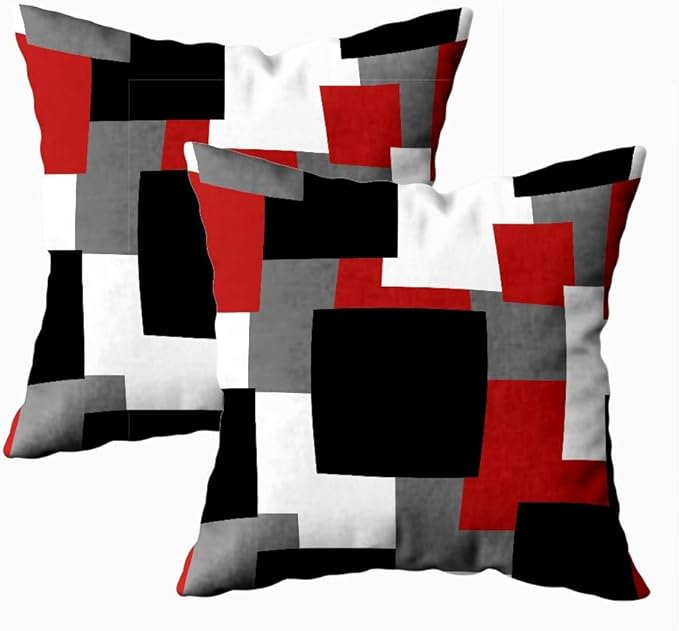 CAPSCEOLL Geometric Throw Pillow Covers 20X20 Set of 2 Soft Geometry Black Red White and Gray Pillow Cases Cushion Covers for Living Room Bedroom Decorative Throw Pillowcases for Sofa Couch Chair