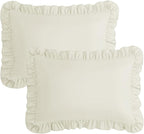 KKJIAF Ruffle Pillow Cases Queen Size Set of 2, Ruffled Pillow Covers with Envelope Closure, Wrinkle Resistant Ruffled Pillow Shams 20" x 30", Beige