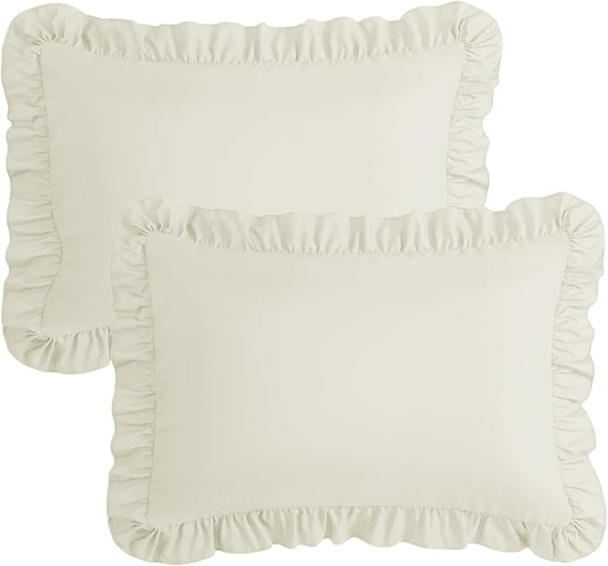 KKJIAF Ruffle Pillow Cases King Size Set of 2, Ruffled Pillow Covers with Envelope Closure, Wrinkle Resistant Ruffled Pillow Shams 20" x 36", Beige