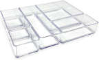 Isaac Jacobs 6-Tray Clear Acrylic Organizer Set, (Six Individual Trays), Multi-Purpose, Stackable Storage Solution for Makeup, Crafts, Desk, School, Office Supplies & More, for Bathroom, Kitchen