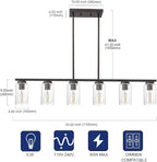 TODOLUZ 6-Lights Farmhouse Chandelier Island Lighting with Seeded Glass Shade, Modern Hanging Ceiling Light Fixtures for Kitchen Bar in Oil Rubbed Bronze