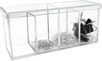 Isaac Jacobs 2-Pack 4-Compartment Clear Acrylic Organizers with Lid (9” L x 3” W x 4” H), Makeup Brush Holder, Sectional Tray, Storage Solution for Makeup, Crafts, Office Supplies & More (2, Clear)