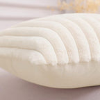 Pallene Faux Fur Plush Lumbar Christmas Throw Pillow Covers 12x20 Set of 2, Luxury Soft Fluffy Striped Decorative Pillow Covers for Sofa, Couch, Living Room, Cream White