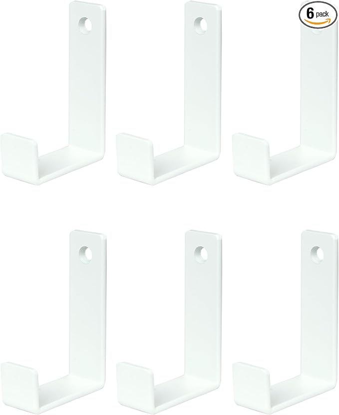 6 Pack Heavy Duty Steel Essential Style Wall Hooks for Indoors & Outdoors (White J Hook)