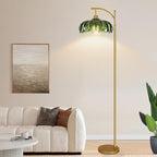Gold Floor Lamps for Living Room,Glass Floor Lamp with Remote Control & Green Lampshade,Arc Flower Floor Lamp Dimmable Mid Century Modern Standing Lamp Vintage Brass Tall Lamp For Bedroom Corner
