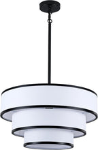 19.8'' Drum Chandelier for Dining Room Light Fixtures 5-Light White Fabric Pendant Light Fixture, Modern Farmhouse 3-Tier Black Chandelier for Living Room Bedroom Entryway Staircase