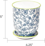 CHIVE ‘Liberte’ Ceramic Succulent Pots — 4.25” Cute Vintage Farmhouse Style Planters for Indoor Plants — Beautiful Home & Kitchen Decor — Green Flowers