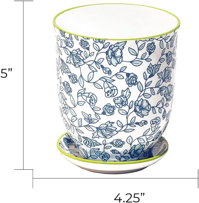 CHIVE ‘Liberte’ Ceramic Succulent Pots — 4.25” Cute Vintage Farmhouse Style Planters for Indoor Plants — Beautiful Home & Kitchen Decor — Green Flowers