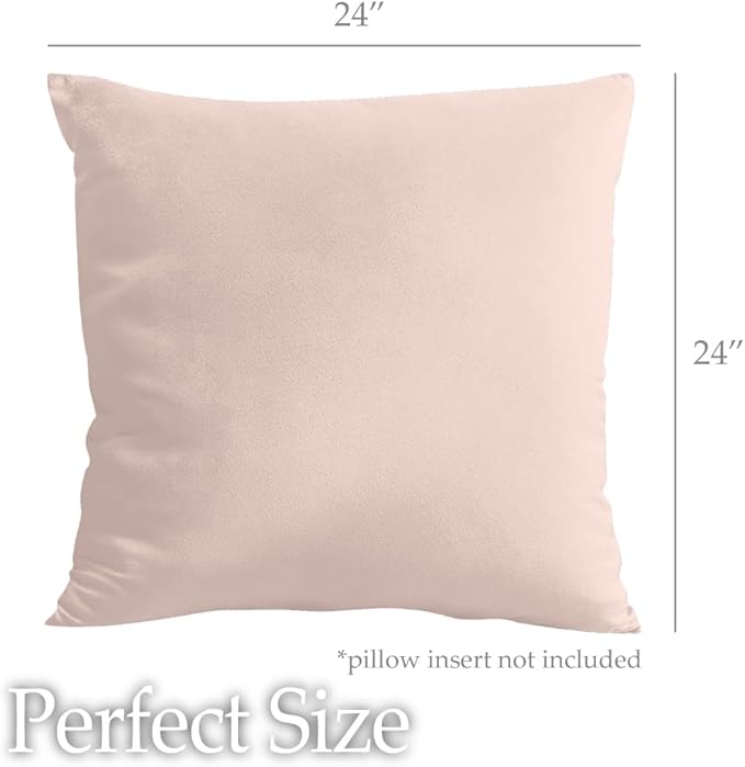 lalaLOOM Velvet Throw Pillow Covers, Set of 2, 24x24 Decorative Square Pillows Home Decor, Soft Accent Cases, Silky Machine Washable Pillowcases for Sofa, Couch, Bedroom, Living Room, Petal Pink