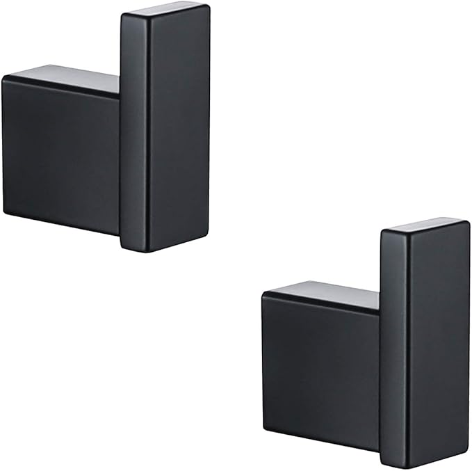 RANDOM Matte Black Towel Hooks for Bathrooms Kitchen Black Hooks for Hanging 2 Pack SUS 304 Stainless Steel Wall Hooks Modern Bathroom Hardware Accessories Coat Robe Hook Wall Mounted.96009-8MB
