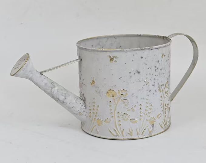 Vintage Metal Watering Can with Handle Rustic Farmhouse Watering Can Flower Pot Distressed Decorative Planter Retro Gardening Flower Bucket for Home Indoor Outdoor Garden Balcony Courtyard(White#2)