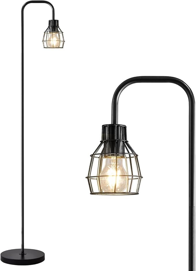 Oneach 63.75" Industrial Floor Lamp Modern Black Floor Lamp with Footswitch Metal Reading Tall Pole Light with 4W LED Bulb Standing Tall Lamp for Living Room Bedroom Office E26 Base