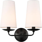 2-Light Black Wall Sconce Industrial Wall Lamp Hardwired Double Head Classic Sconce with Fabric Shade for Bedroom Hallway Powder Room