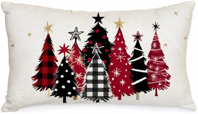 AACORS Christmas Pillow Cover 12X20 Inch Watercolor Christmas Tree Stars Decoration Holiday Farmhouse Winter Pillow Case for Sofa Couch Decor AA651-12