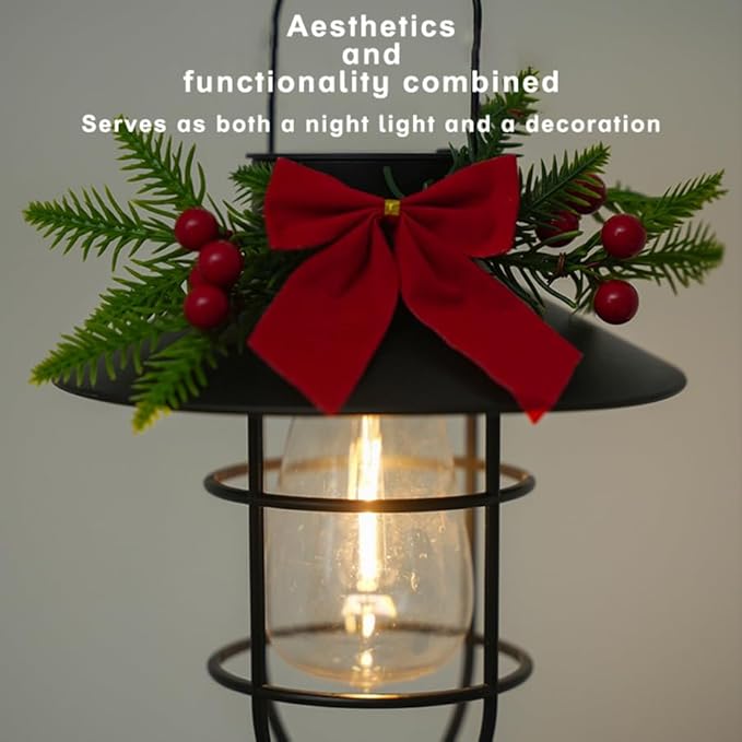 2 Pack ‌Christmas Solar Lanterns Outdoor Waterproof Ideal as Gifts for Women, Mothers and Wife. Vintage-Style Hanging Solar Lights Suitable for Outdoor Use in Yards, Patios, Backyards and Porches.