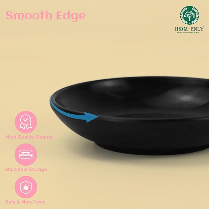 Plastic Dipping Plates Set of 8 - 4 inch Wheat Straw Plates,Soy Sauce Dish,Dipping Bowls,Small Serving Bowls for Side Dishes, Mini Appetizer Plates for Side Dishes,Condiment,BBQ and Party Dinner-Black
