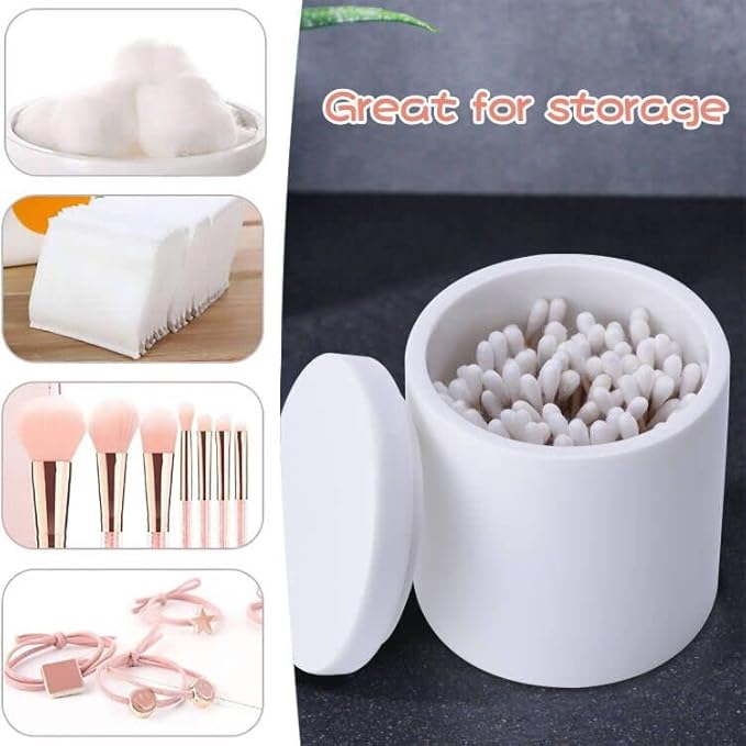 Cotton Swab Holder with Lid, White Qtip Holder Bathroom, Resin Cotton Ball Canister Jar Cosmetics Makeup Countertop Organizer Containers Canister Apothecary Jar