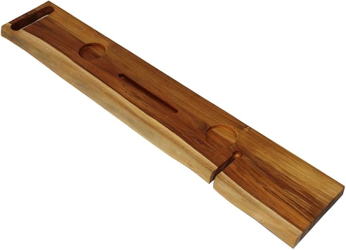 EcoDecors Eleganto 50" Live Edge Solid Teak Bath Caddy Tray with Handle, Book & Tablet Holder, Wine Glass Holders, Luxury Bathtub Tray