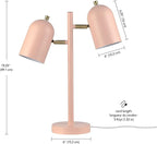 GLOBE Electric 30290 19" 2-Light Desk Lamp, Matte Pink, Brass Accents, 2.1A USB Port, On/Off Rotary Switch on Each Shade, Reading Light, Dorm Room Essentials, Lamps for Living-Room, Office Décor