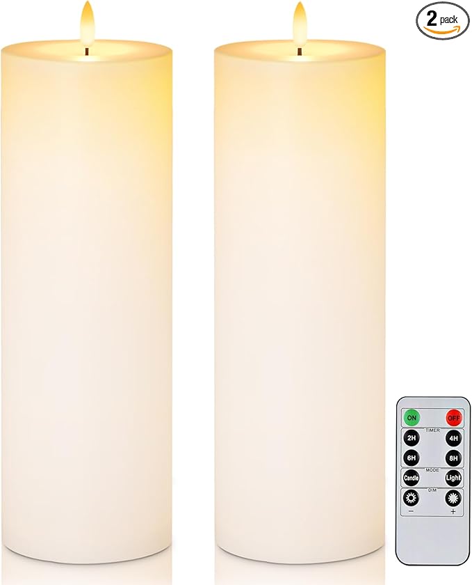 5plots 4" x 12" Waterproof Outdoor Flameless Candles Battery Operated LED Large Pillar Candles with Remote and Timer for Indoor Outdoor Lanterns, Long Lasting, White, Set of 2